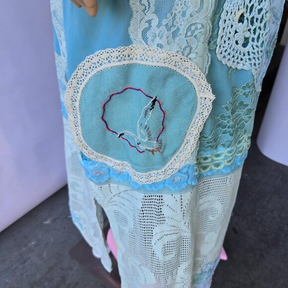 Ocean Blue Handmade Dress Vintage Embroideries,, Crochet and Romantic - Large - Picture 3 of 8
